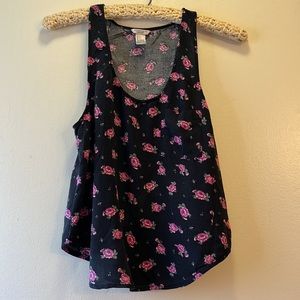 Forever 21 Tank Top Small Black with Roses